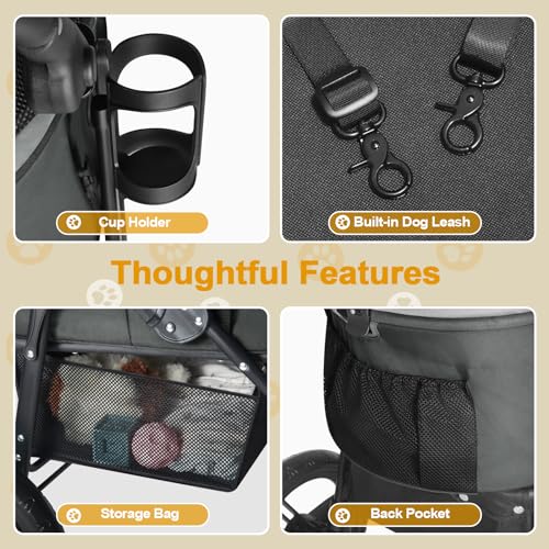 Dog Stroller for Small Medium Dogs, 3 in 1 Pet Stroller for Cats and Dogs, 3 Wheels Jogging Stroller with Removable Carrier, All Terrain Stroller with Storage Basket and Cup Holder (Black)