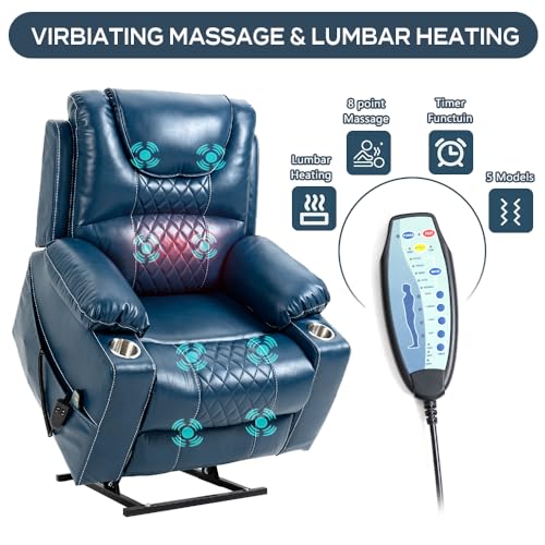 Lay Flat Lift Recliner/Recliner Chairs for Adults/Lift Chair Recliners for Elderly，Massage Recliner with Heat/Cup Holder Suitable for People up to 6Ft 3In/400lb Range (S3 Brow Leather)…