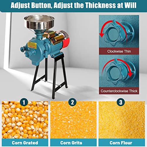SLSY Electric Grain Mill Wet Dry Mill Grinder 3000W, 110V Commercial Grain Grinder Machine for Cereals Corn Grain Wheat Feed Mill