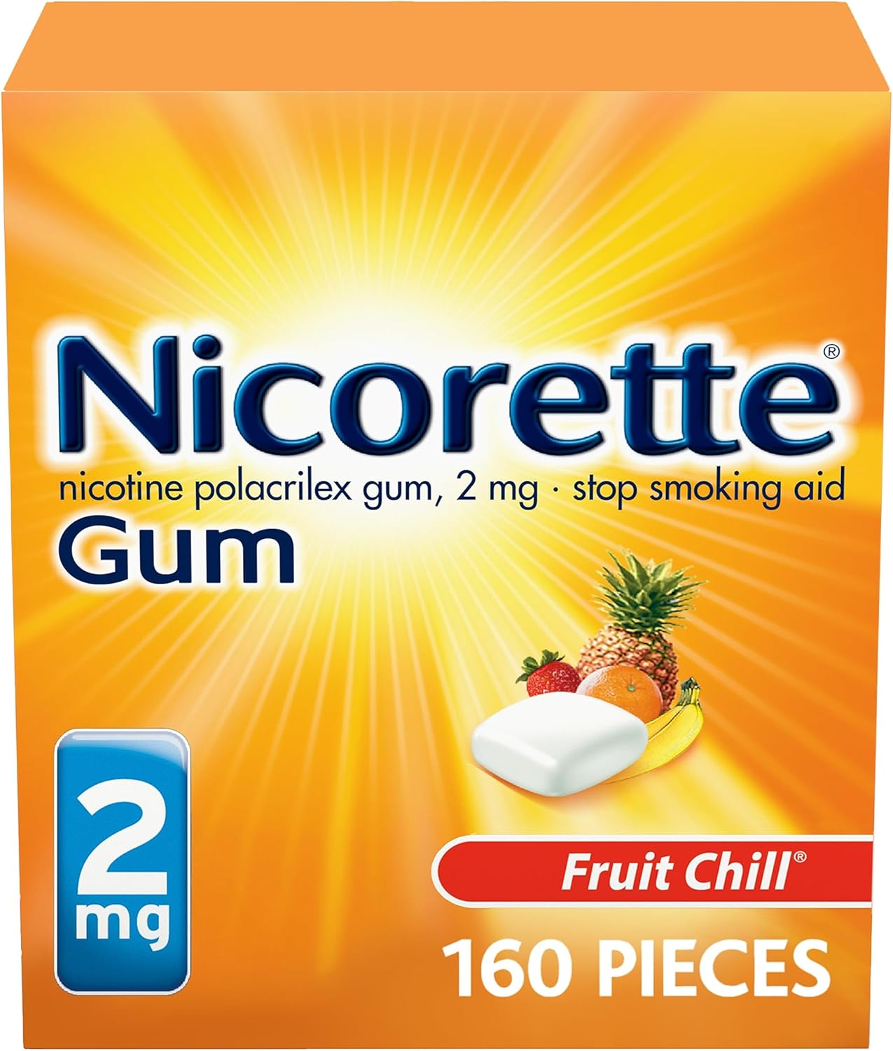 Nicorette 2 mg Nicotine Gum to Help Stop Smoking - Fruit Chill Flavored Stop Smoking Aid, 160 Count