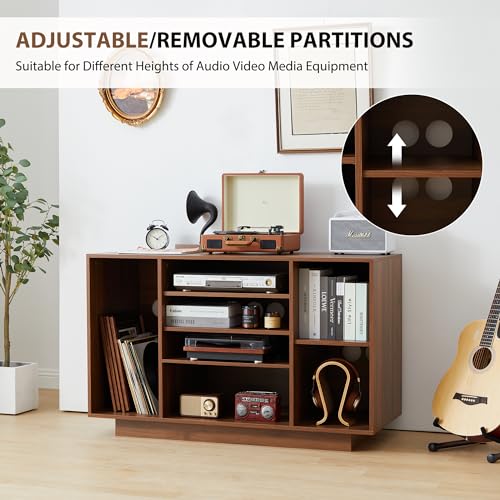 Stereo Cabinet, Media Storage Cabinet, 5-Tier Shelves Audio Video Record Player Stand Cabinet, Modern AV Cabinet with Cable Management for Entertainment Stereo Component(Black)