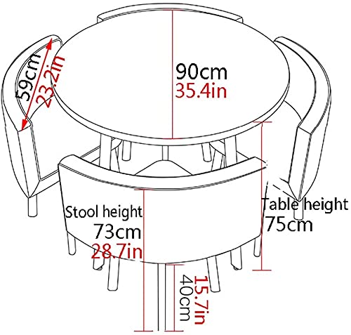 Round Dining Table Set W/ 4 Chair - Save Space Modern Table and Chairs Dining Table Family Balcony Living Room Office and Leisure Reception Simple 1 Table 4 Chairs 90cm (Color : White+red)