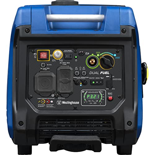 Westinghouse Outdoor Power Equipment 5000 Peak Watt Super Quiet Dual Fuel Portable Inverter Generator, Wheel & Handle Kit, Gas & Propane Powered, RV Ready, CO Sensor, Parallel Capable
