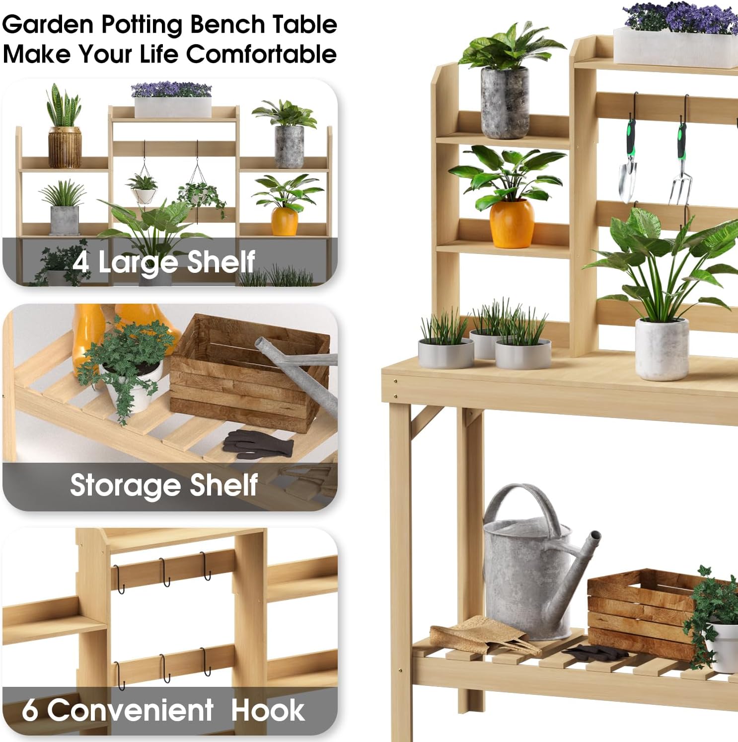 Outdoors Potting Benches Table+Wooden Raised Garden Bed with Legs