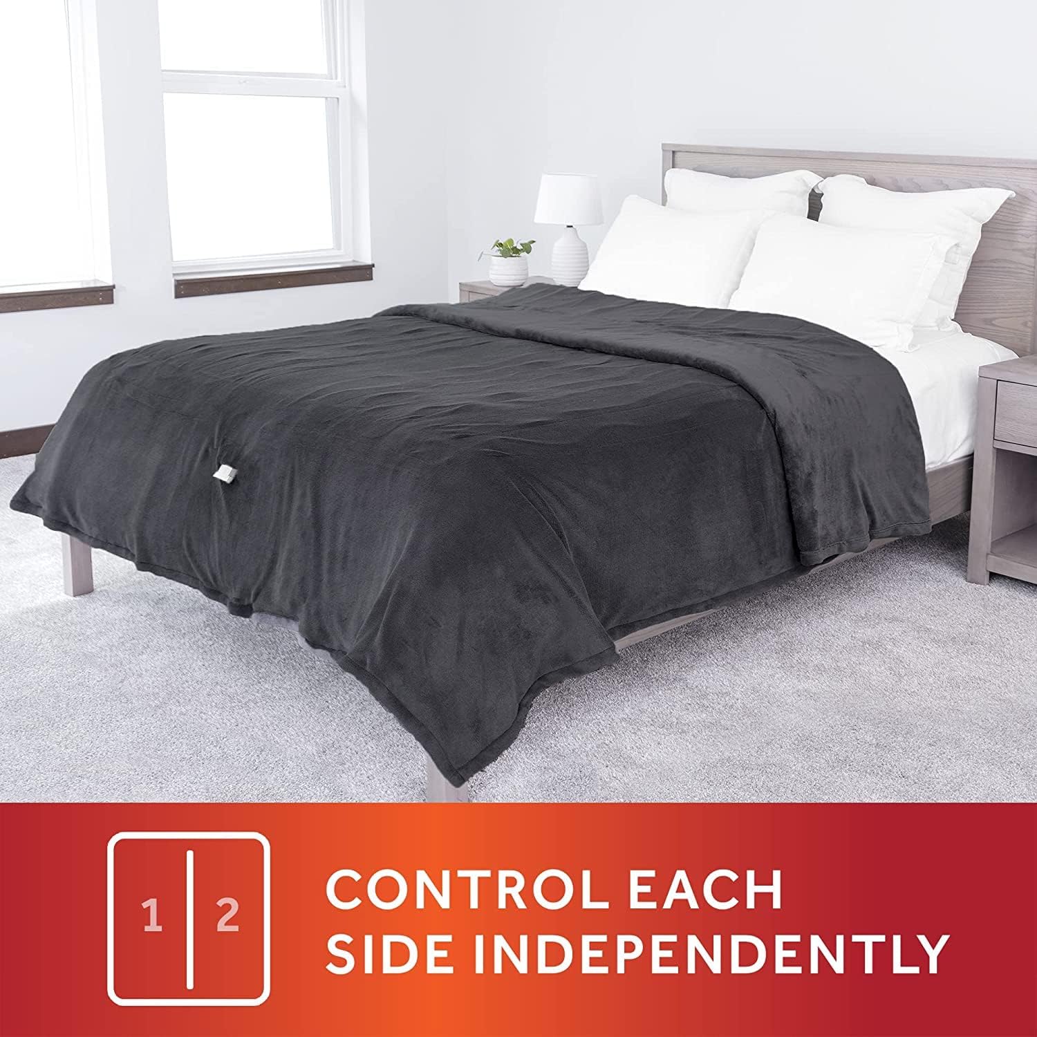 Sunbeam Ultra Plush Electric King Heated Blanket with Dual Zone 12 Heat Settings 2-Controllers Machine Washable, King (Slate Grey) (Slate Grey)
