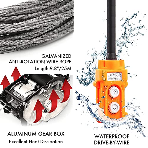 3 in 1 Electric Hoist Winch, 1100LBS Portable Hoist Lift Crane 16FT/MIN 110 Volt Winch with Remote Control Electric Winch, 110V 500W with Overload Control