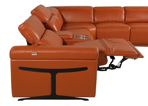 Riccardo 8-Piece Italian Leather U Shaped Sectional Couch with 4-Power Reclining Sofa Seats, Adjustable Headrests, and USB Chargers, Wall Hugger for Small Spaces, Dark Grey