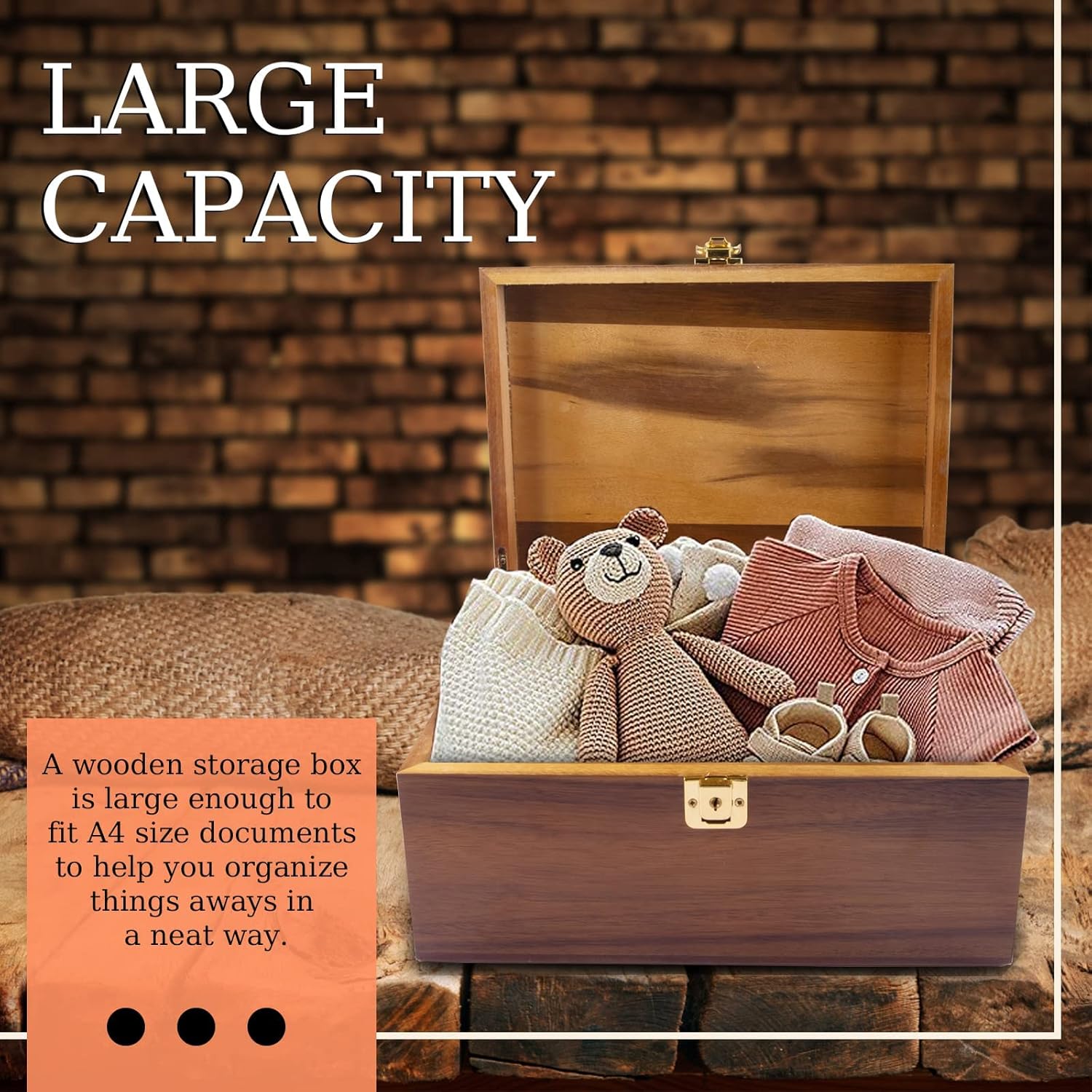 Wood Box Large Keepsake Boxes with Hinged Lids Solid Wooden Storage Boxes with Lock Big Sturdy Treasure Chest Decorative Stash Memory Gift Box for Office Home Decor (Large) Pack of 2