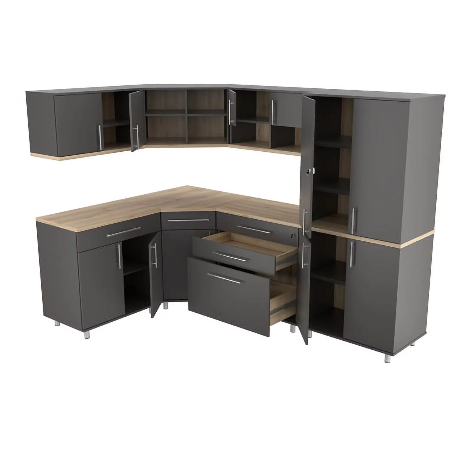 Pemberly Row 7-Piece Engineered Wood Garage Cabinet Set in Gray/Maple