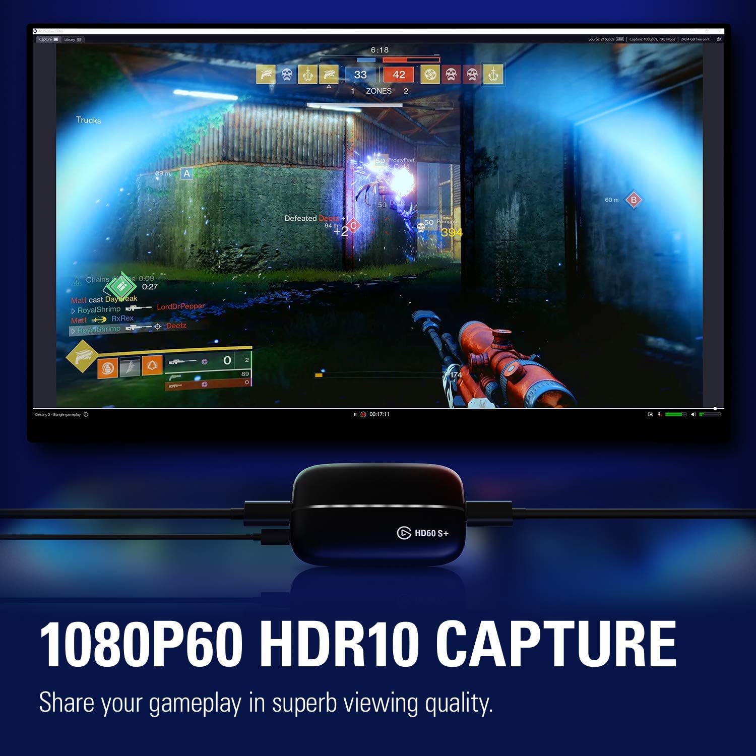 Elgato HD60 S+ Capture Card1080p60 HDR10 Capture, 4K60 HDR10 + Elgato Chat Link
