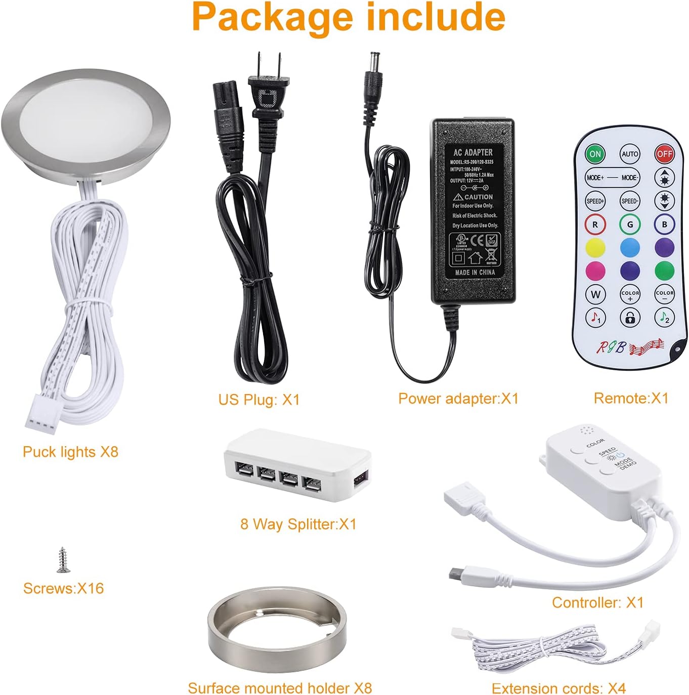 LED Dimmable Under Cabinet Lighting Kit,8 Pack App Controlled and Music Sync RGB Puck Lights with Remote,Hardwired Under Counter Lights with Multi Colors for Kitchen Shelf Cupboard Showcase