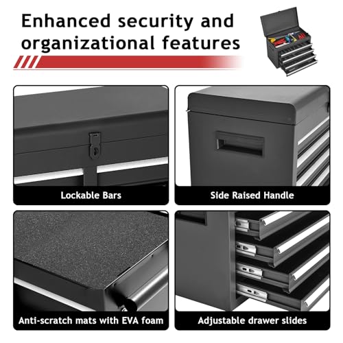 Tool Chest,5-Drawer Rolling Tool Storage Cabinet with Enhanced Packaging, Detachable Top Tool Box, Metal Tool Cart for Garage Workshop,Black, ATC001BK