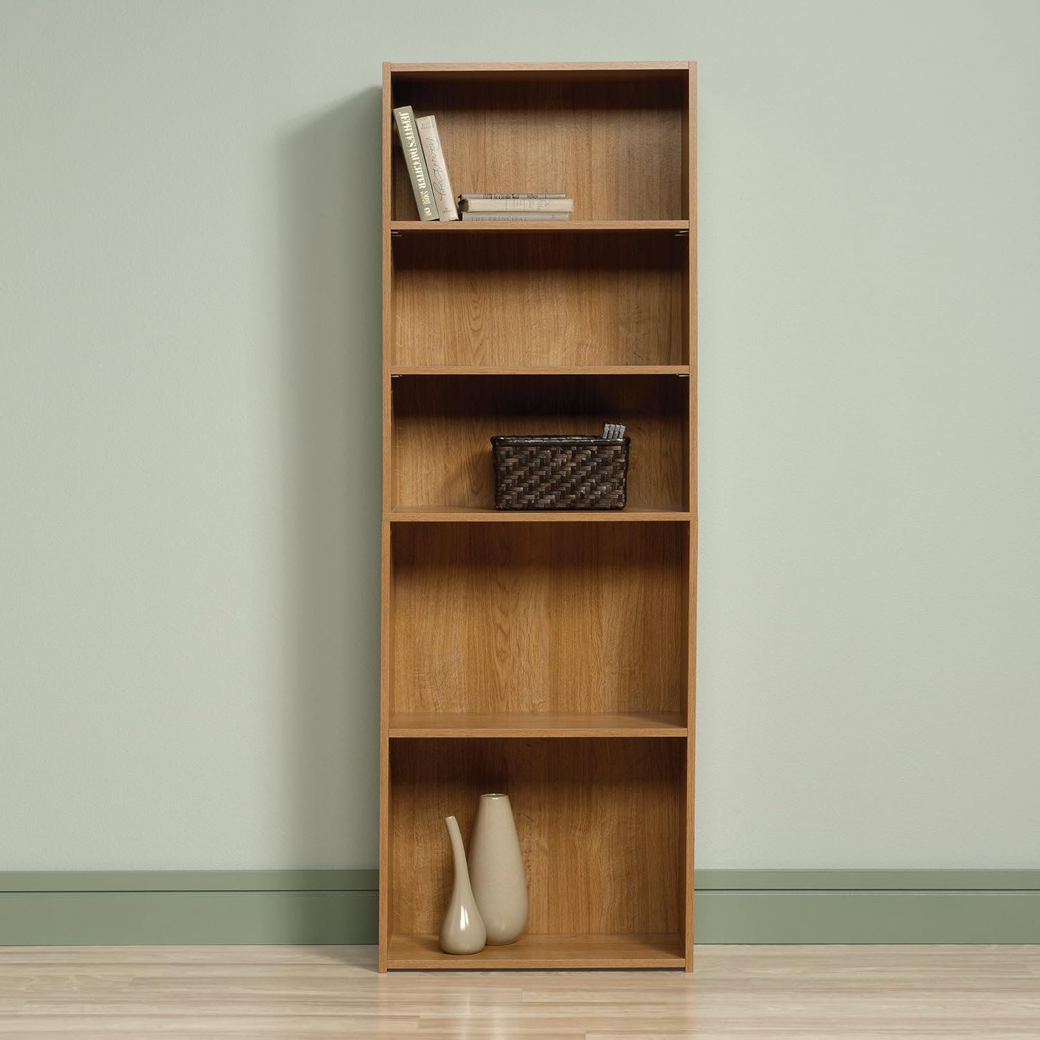 Sauder Storage Solutions Bundle - Pantry Cabinet + 5 Shelf Bookcase, Highland Oak Finish
