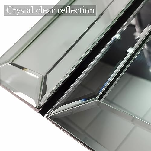 Mirrored Vanity Dressing Table Set Mirrored Makeup Desk Luxury Silver Stool Padded Beach Glass Console Table Modern Table with 2 Drawer Storage
