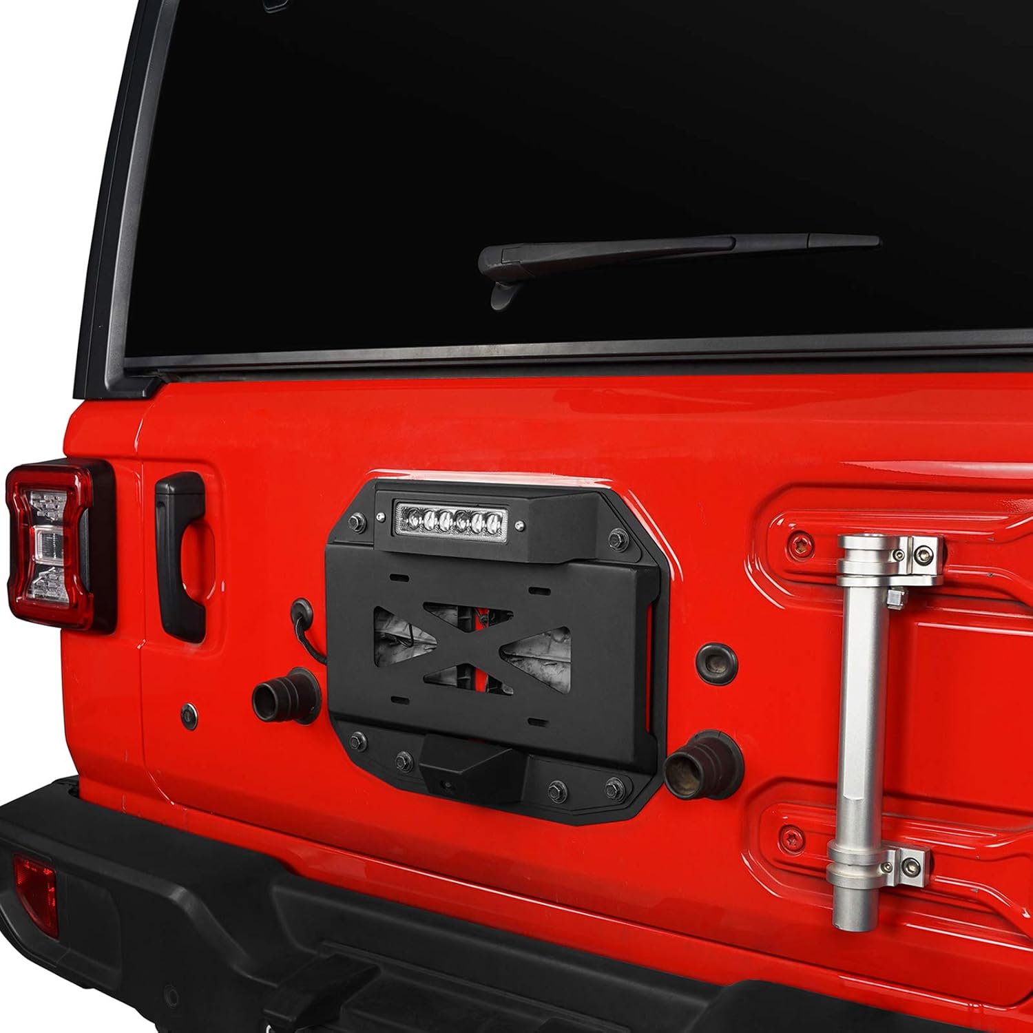 u-Box JL Wrangler Spare Tire Delete License Plate Relocation Kit w/Hole for Factory Back-up Camera & Plate Illuminate Light & Third Brake Light Compatible with Jeep Wrangler JL 2018-2022 Pack of 2