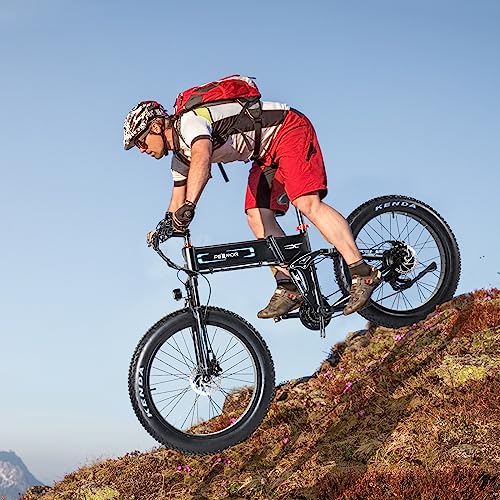PEXMOR Electric Bike for Adults, 750W(Peak 1000W) 30MPH | Full Suspension Mountain Ebike, 60+ Miles 48V 12AH Removable Battery, 26 Fat Tire Foldable Commuter Electric Bicycle 21 Speed, UL2849