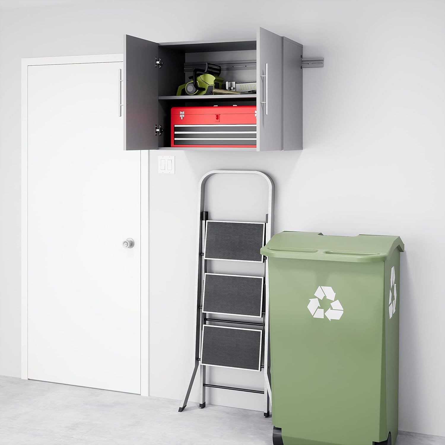 Prepac HangUps 30" Upper & 2-Door Base Garage Storage Cabinets, Light Gray