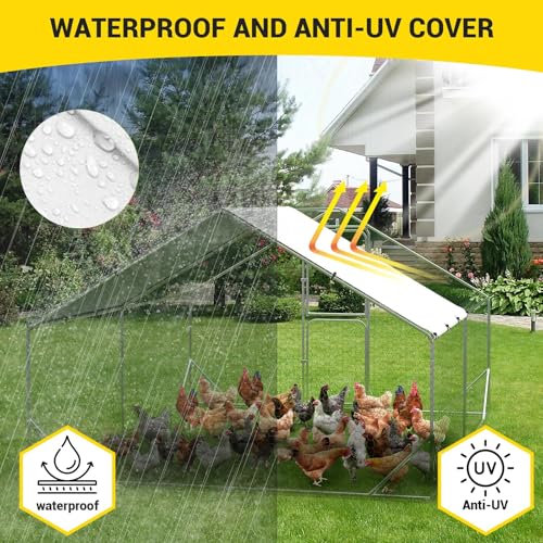 Large Metal Chicken Coop, Walk-in Poultry Cage, Chicken Run Pen House with Reinforcement & Waterproof & Anti-Ultraviolet Cover Chicken Coop Run with Lockable Doors for Outdoor 9.8 x 13.1 x 6.6ft
