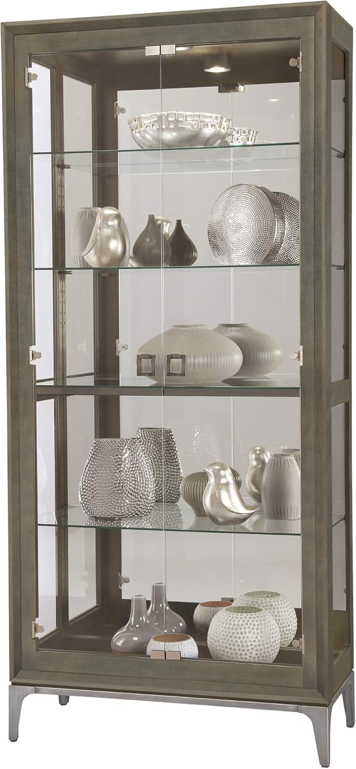 Howard Miller Sheena III Curio Cabinet 680-694 – Smoke Gray Finish, Vertical Home Decor, Four Adjustable Glass Shelves, Five Level Display, No Reach Light