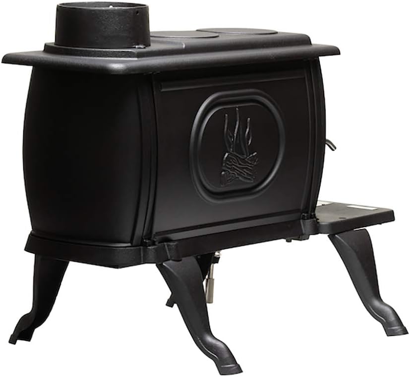 US Stove Company Rustic 900 Square Foot Clean Cast Iron Log Burning Wood Stove Reaching Up T0 54,000 BTUswith Cool Touch Safety Handle