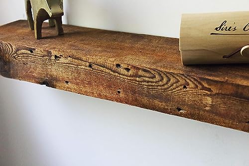 Modern Timber Craft Reclaimed Wood Wall Shelf | Solid Rustic American Barnwood with Floating Shelf Brackets | 2.75" Thickness | 36" L x 8" D, Oiled