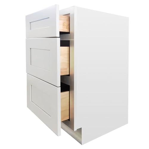Shaker Style Grey RTA Base Cabinet with 3 Drawers by Solid Wood for Kitchen, Bathroom, Bedroom or Office Featuring, and Storage separation(30" W x 24" Depth x 34-1/2" H)