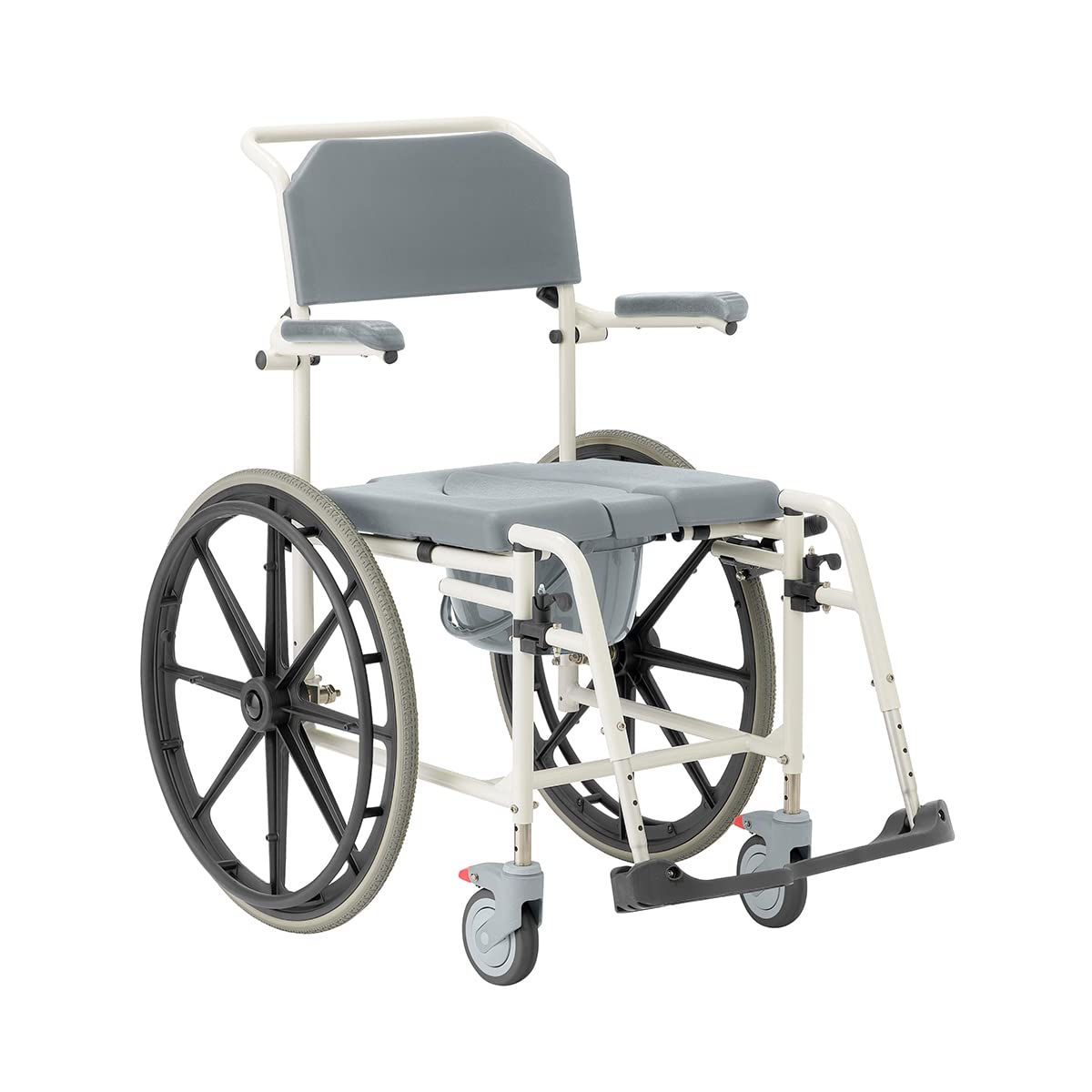 Medline Aluminum Shower Commode Wheelchair, 275 lbs. Capacity — for Seniors & Injured in Restroom, Bathroom or As Toilet, 1 Ct.