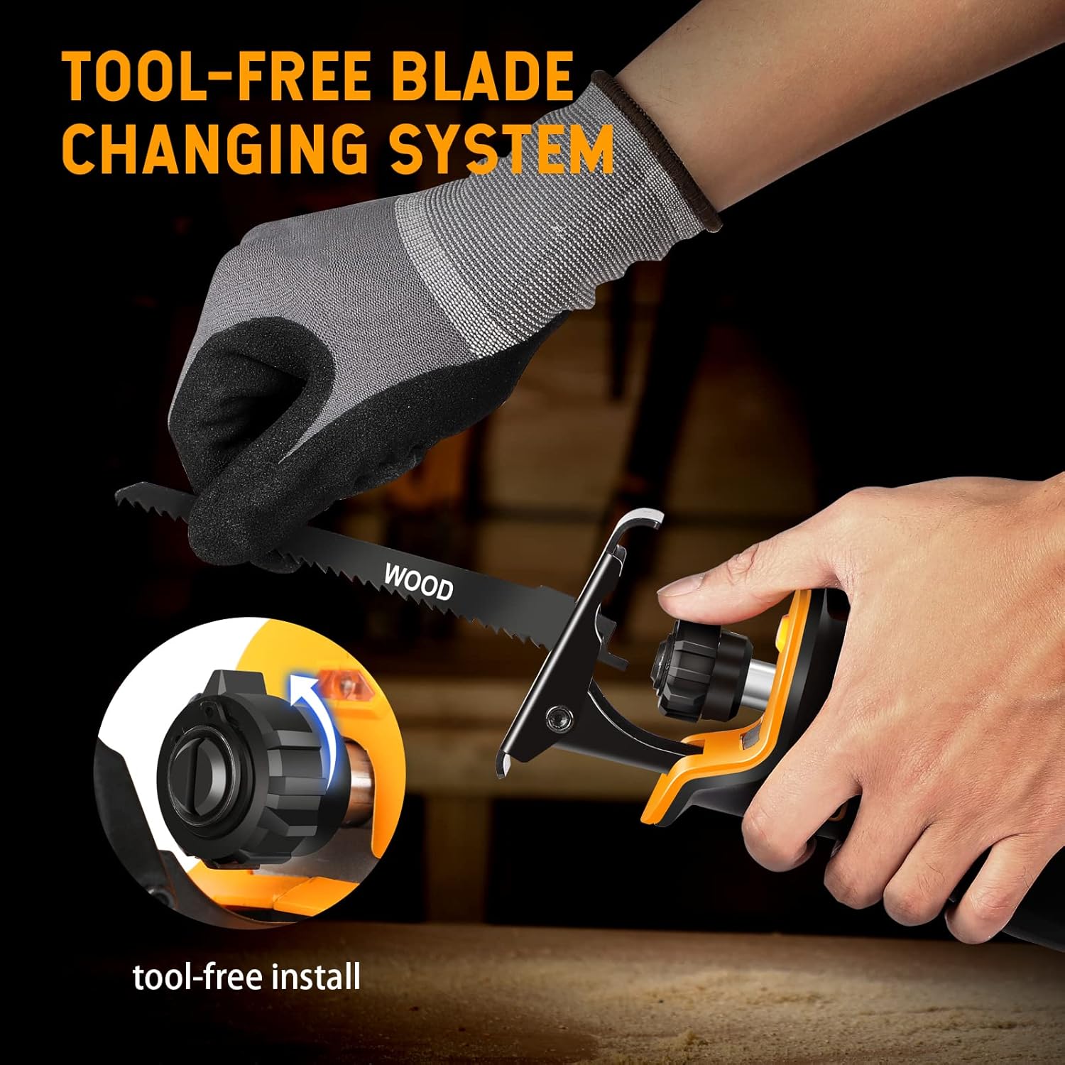 WORKSITE Reciprocating Saw, 20V Cordless Reciprocating Saw w/2.0Ah Battery & 1-Hour Fast Charger, 0-3000 SPM Variable Speed Trigger, 6 Saw Blades for Wood/Metal/PVC Pipe Cutting