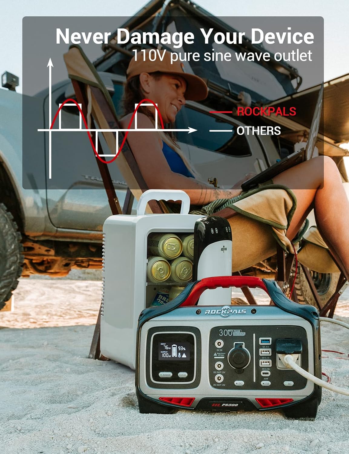 ROCKPALS 300W Portable Power Station, 280wh (78000mAh) Solar Generator with 110V Pure Sine Wave AC Outlet, USB-C PD Input/Output, QC 3.0, CPAP Backup Lithium Battery for Outdoor Camping Emergency