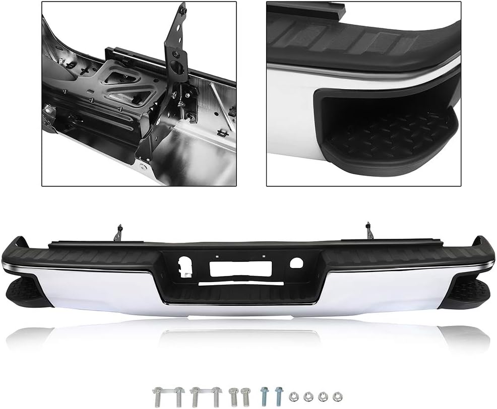 FINDAUTO Chrome Back Bumpers, Rear Step Bumper fit for 2014-2018 for Chevy Silverado for GMC Sierra 1500 without Parking Sensor Holes