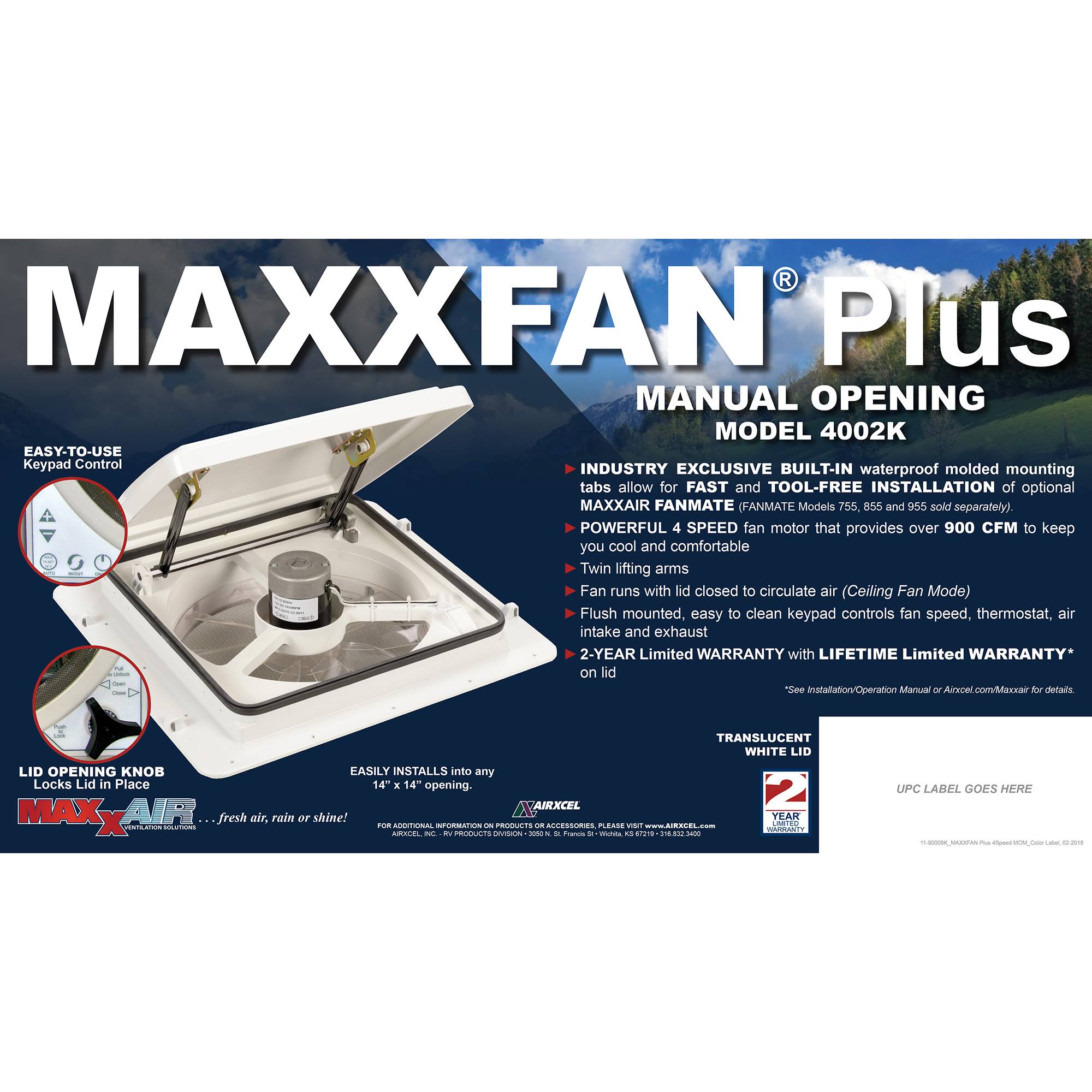 Maxxair 0004002K; Maxxfan Plus White 4-Speed