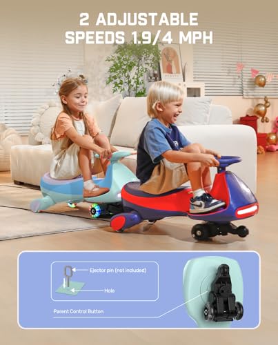 FanttikRide 12V N7 Pro Electric Wiggle Car with Pedal, Rechargeable Battery, CyberWiggle, 2 in 1 Swing Car, 2 Speed, Anti-Rollover, Flashing Wheels, Bluetooth, for Ages 3 and Up, 150 Lbs, Blue