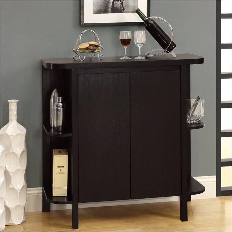 Pemberly Row 36x22 Home Bar Unit with Bottle and Glass Storage in Cappuccino