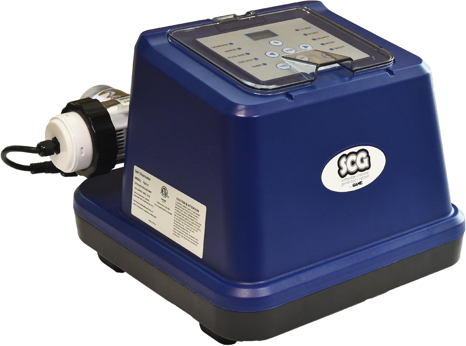 GAME 7502-E Saltwater Chlorine Generation System for Pools - for Naturally Clear Water​ in Above Ground Swimming Pools up to 21k Gallons, 25.9-Foot Power Cord with GFCI Included