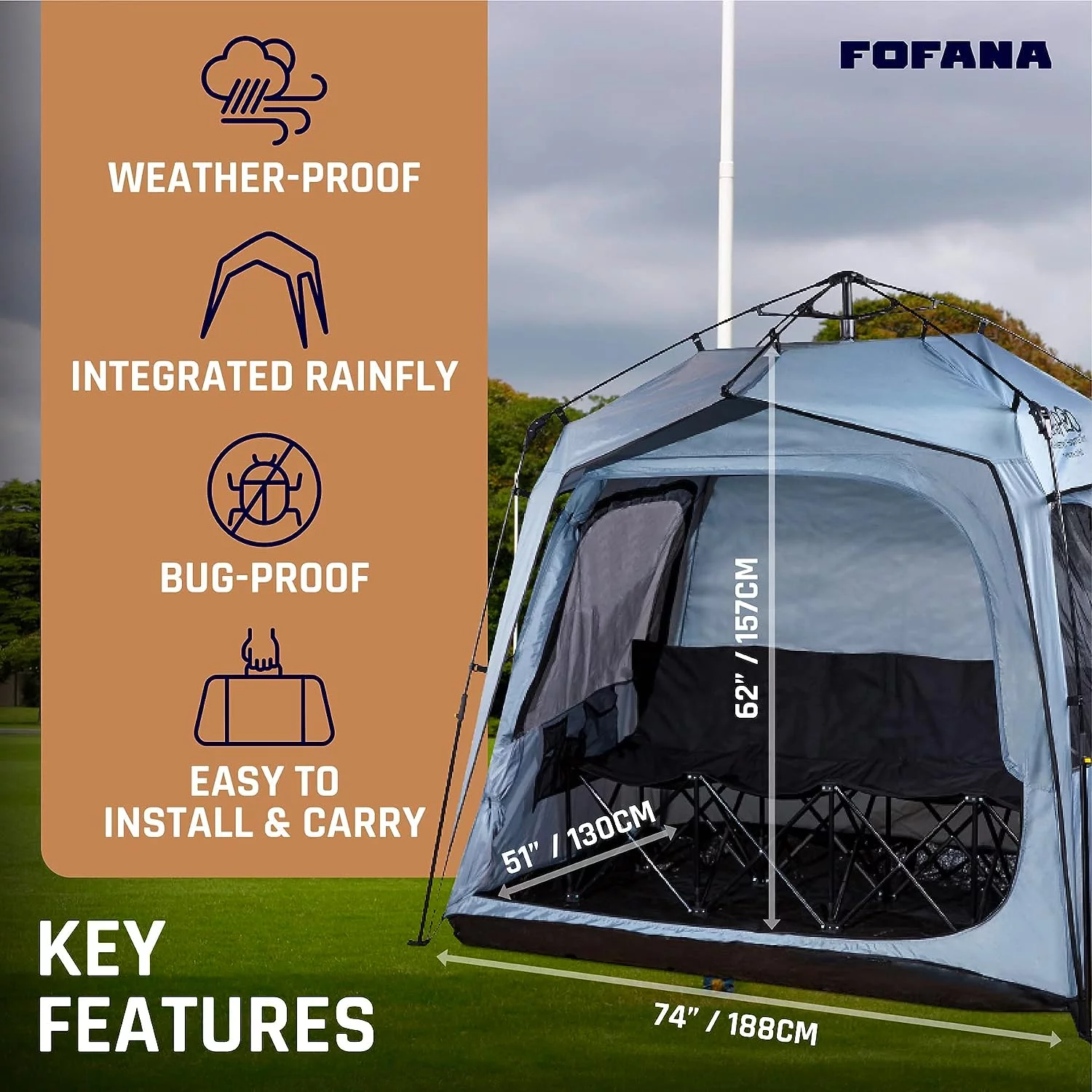 FOFANA All Weather Sports Pod Tent for up to 4 People - Pop up tent - Sports Tent with Clear and Mesh Windows