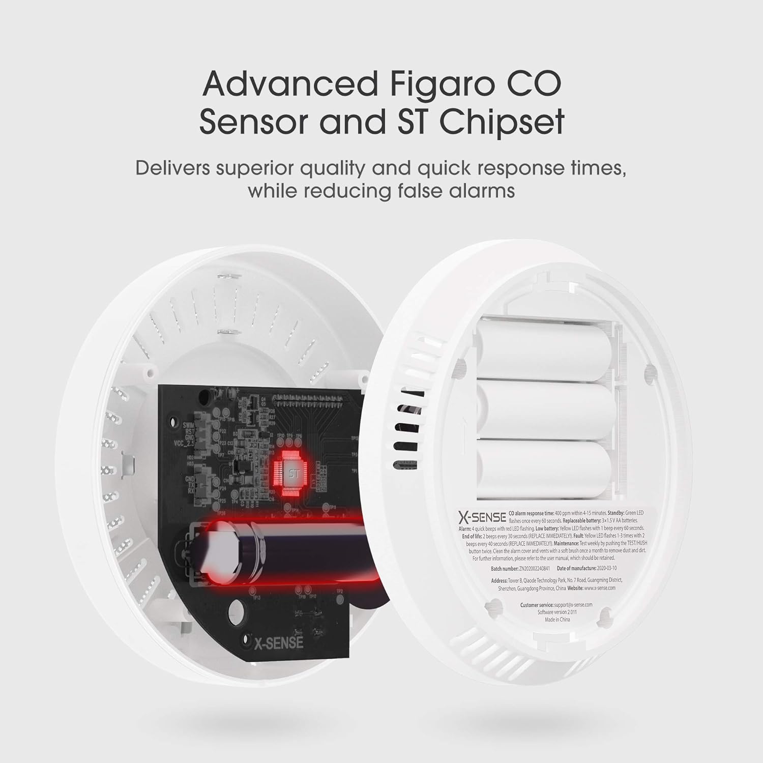 X-Sense Wireless Interconnected Carbon Monoxide Detector, Replaceable Battery-Powered CO Alarm with Digital Display, Auto-Check, CO03D-W, Pack of 2