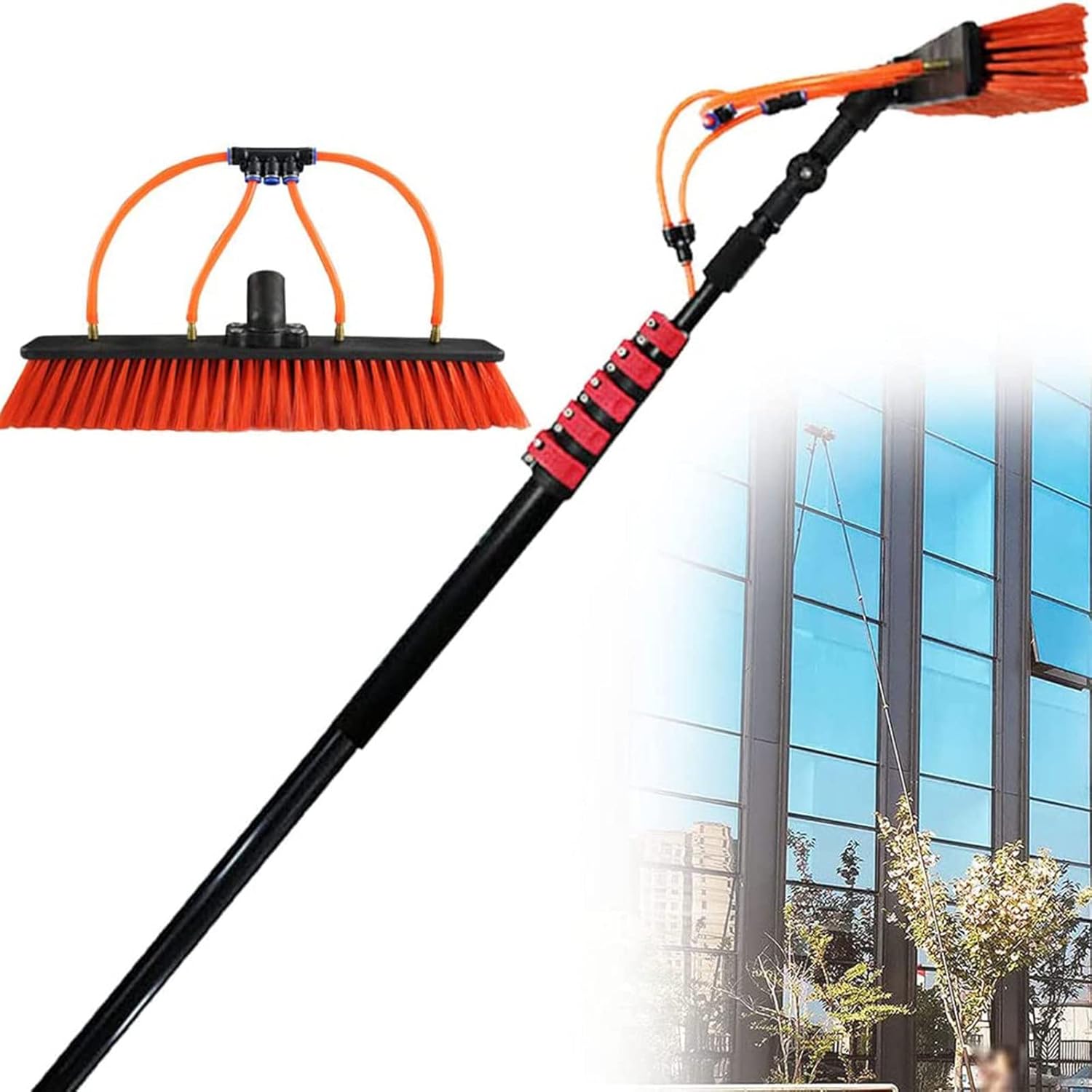 XIAOYE Telescopic Window Cleaner Water Wash Brush Kit,3-12m Window Cleaning Pole,Cleaning Photovoltaic and Solar Panels / 10m Rod / 30cm Brush Head,24FT/7.2M