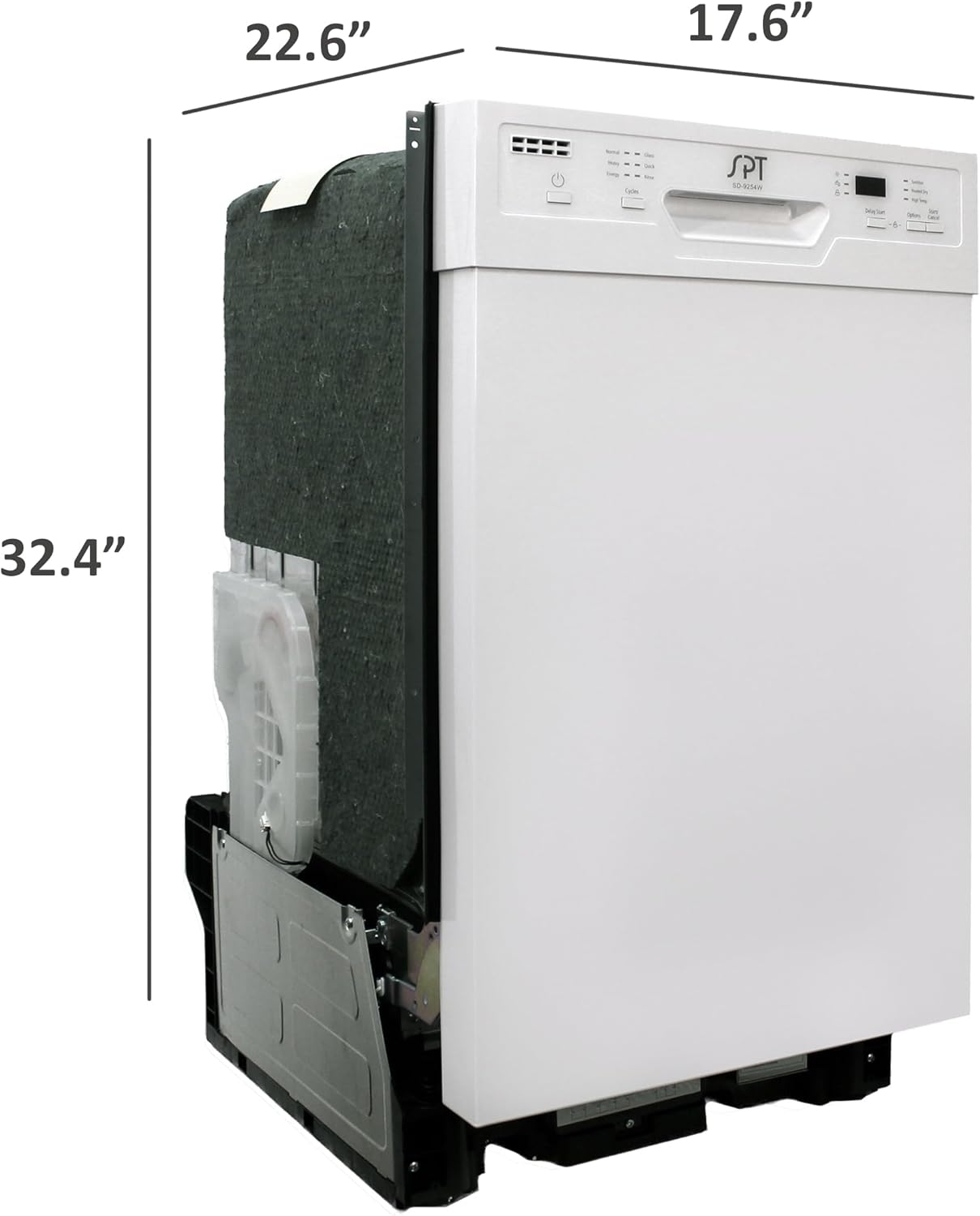 SPT SD-9254WB 18″ Wide Built-In Dishwasher w/Heated Drying, ENERGY STAR, 6 Wash Programs, 8 Place Settings and Stainless Steel Tub – White
