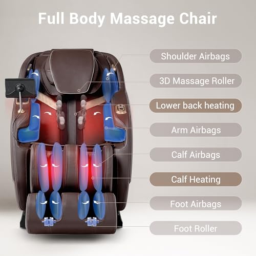 MYNTA 2025 Massage Chair Full Body, Zero Gravity SL Track Full Body Massage Recliner Chairs with Calf Heating, Thai Strectch, M1820 Brown