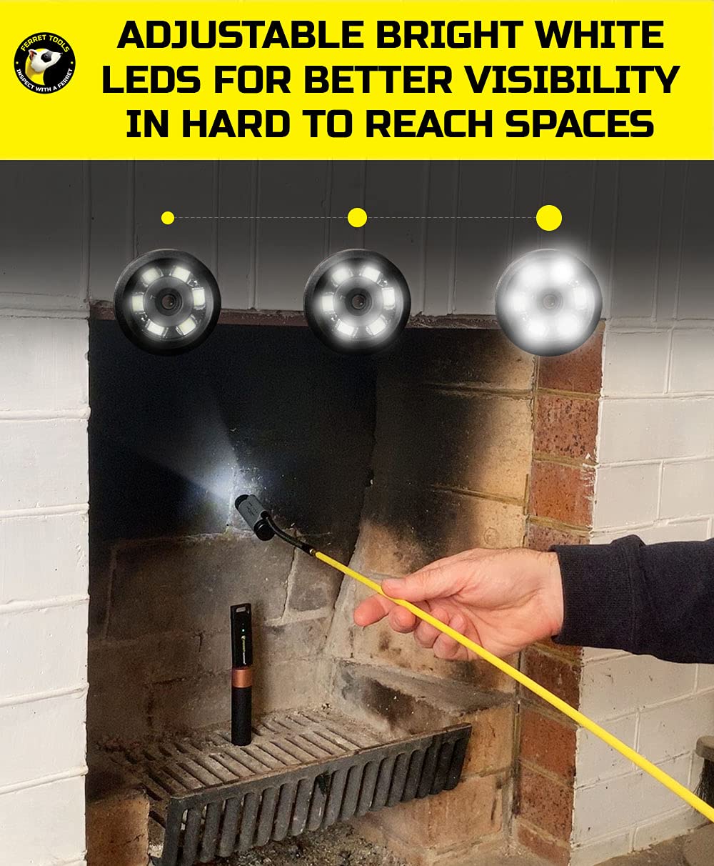 Ferret Sweeps Wireless Inspection Camera - WiFi Chimney Flue Camera with 720p HD, Digital Zoom & Variable Focus, Adjustable LED Lights, IP67 Rated, Chimney Tool with Free App & Rod adaptors