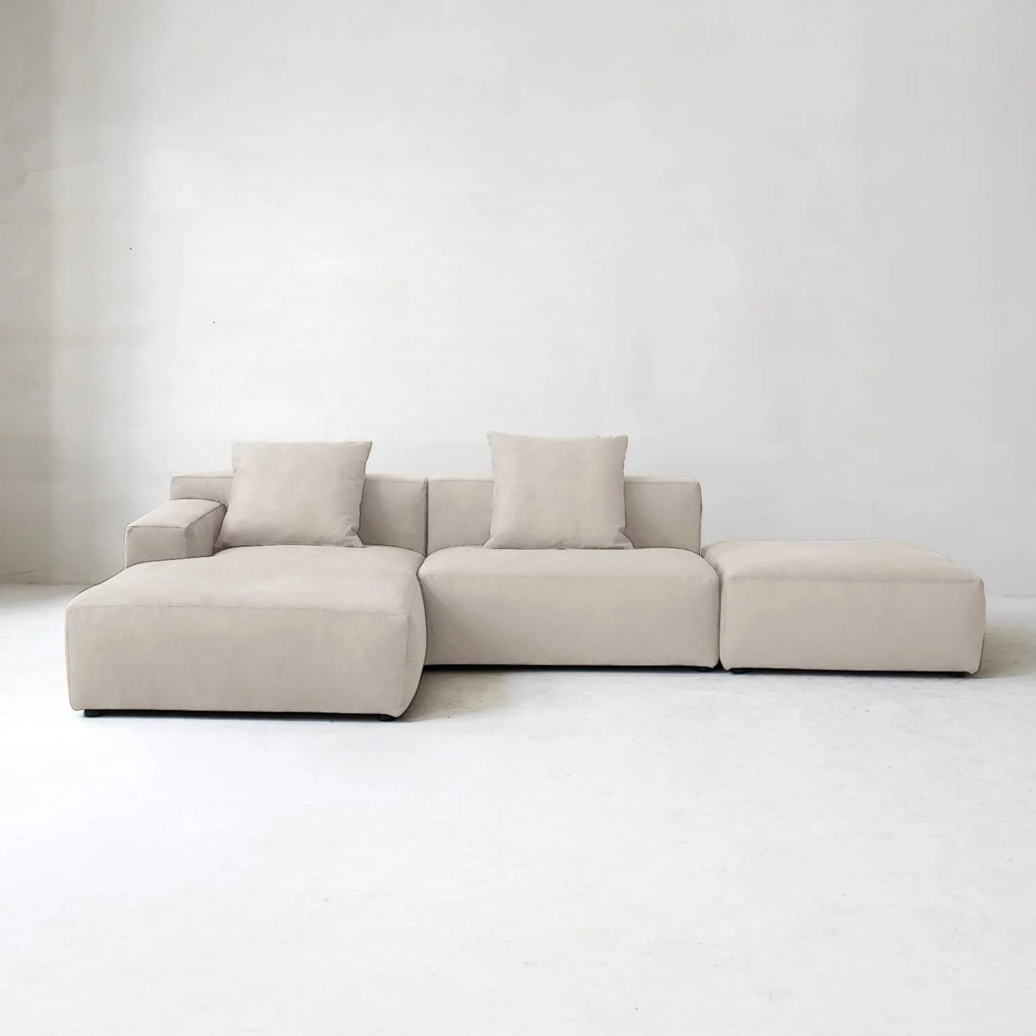 Acanva Luxury Modern Modular L-Shape Sectional Sofa Set  3 Seat Upholstered Couch with Chaise Lounge for Living Room Bedroom Apartment  Light Cream