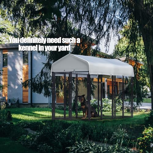 12 Panels Large Dog Kennel Outside Outdoor with Roof Heavy Duty Dog Kennel Outdoor Indoor Dog Playpen Enclosure Pet Pen House Fence Yard Yard for Small Medium Large Dogs 8'x4'x6'