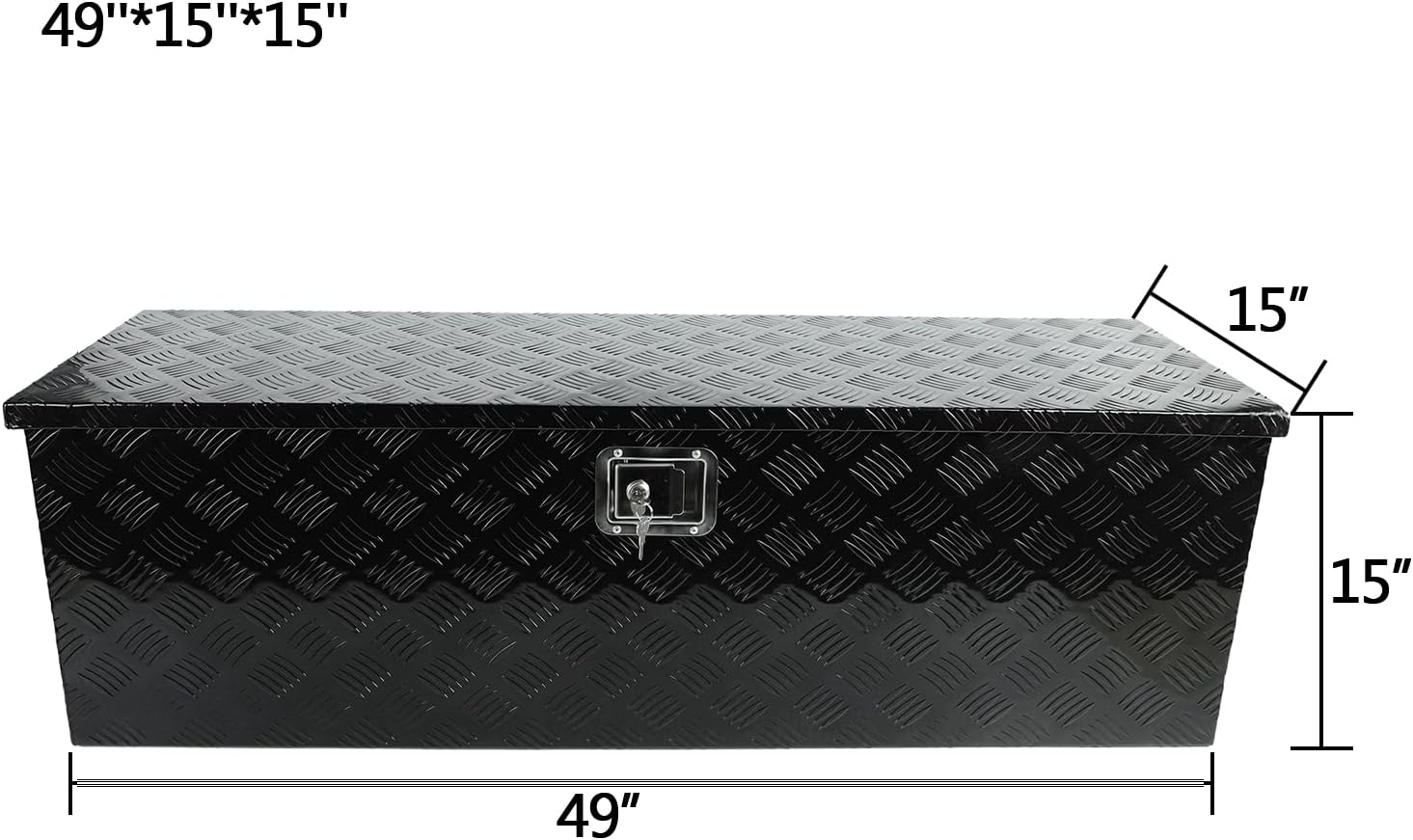 bchsadvb Truck Bed Tool Box Truck Storage Trailer Flat Bed Pickup Trailer w/Lock & Keys,49x15x15 Inch Heavy Duty Black Aluminum 5 Bar Tread