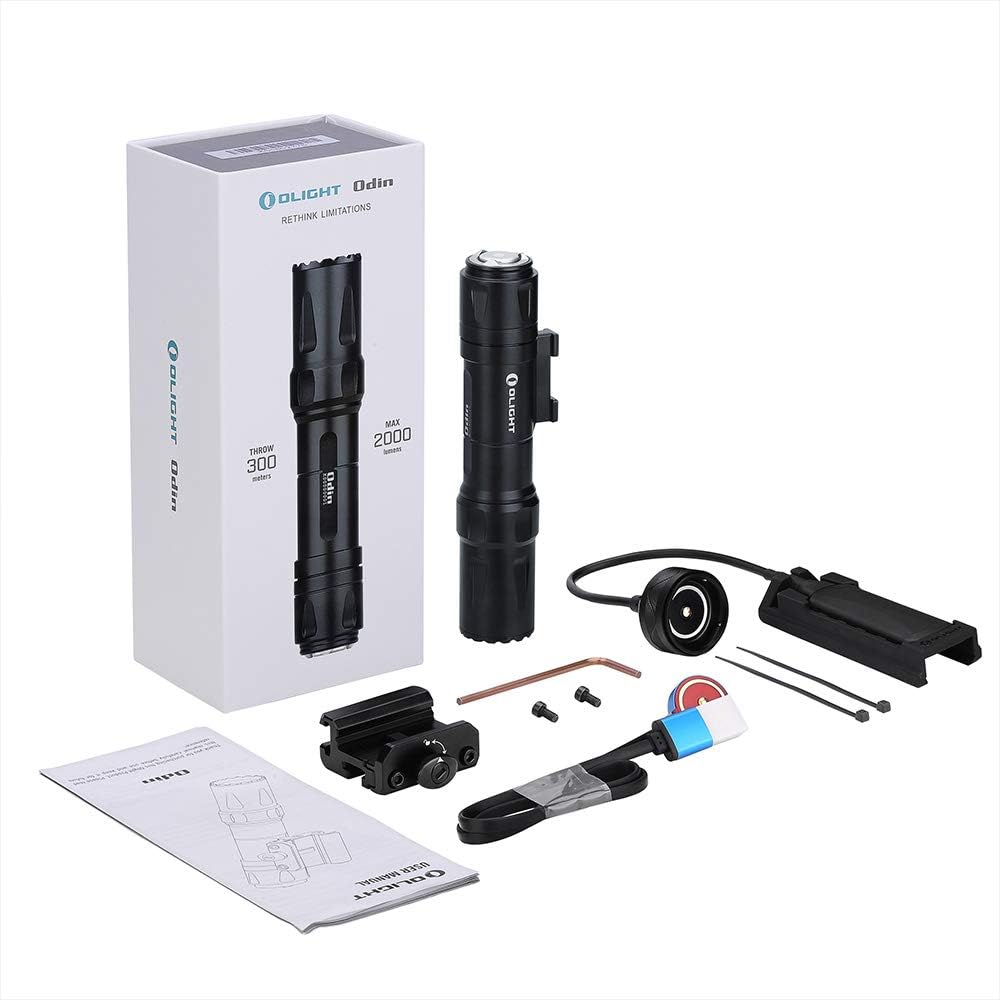 OLIGHT Odin 2000 Lumens Picatinny Rail Mounted Rechargeable Tactical Flashlight with Remote Pressure Switch, 300 Meters Beam Distance, Powered by Battery