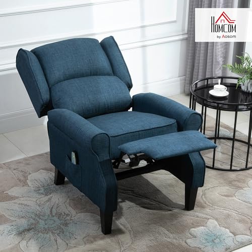 HOMCOM Vibration Massage Recliner Chair for Living Room with Heat, Wingback Single Sofa, Modern Suede Fabric Push Back Reclining Chair with Footrest, Side Pocket, Black