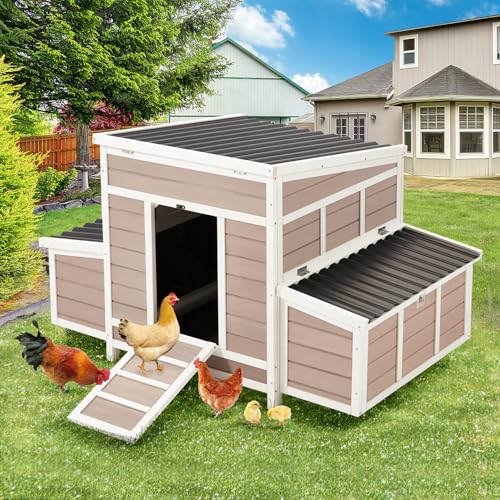 AECOJOY Chicken Coop, 56" Large Wooden Chicken Hutch with 6 Nesting Boxes, Outdoor Hen House Chicken Cage