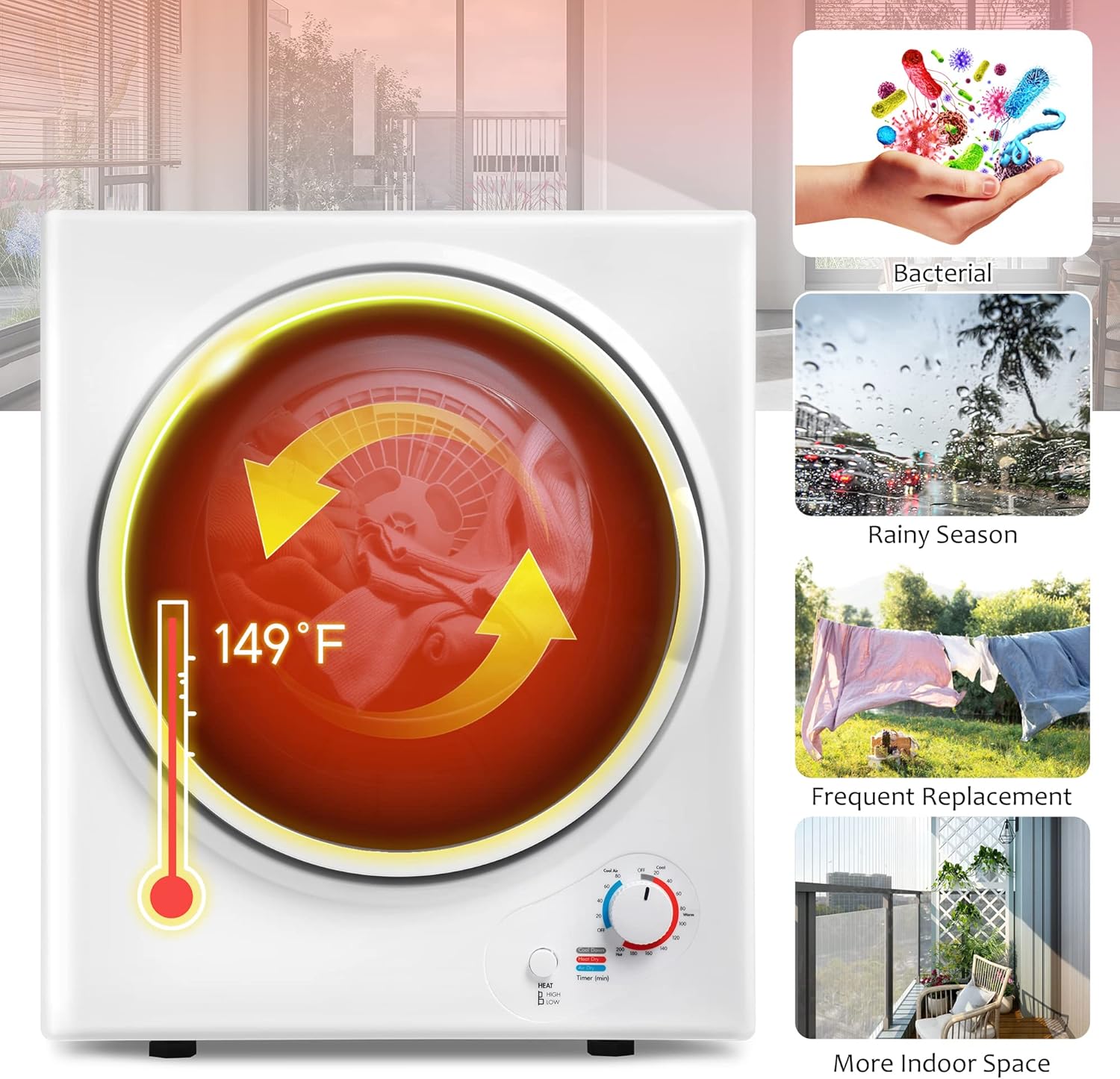 Portable Clothes Dryer, 120 V/850W Electric RV Dryer Smart Moisture Sensor, LCD Control Panel Heating Tumble Clothes Dryer Machine with Stainless Steel Drum for Apartment, Dorm and Home (Square-White)