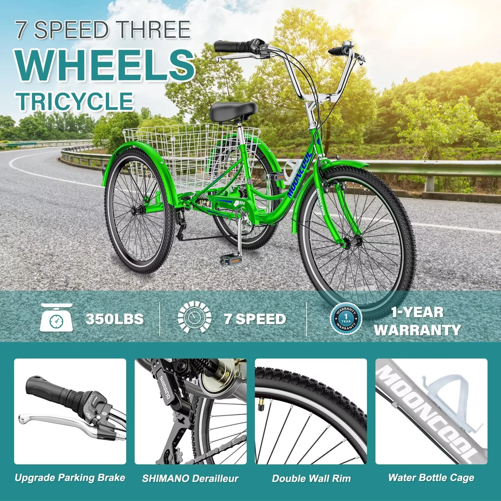 MOPHOTO Adult Tricycles 3 Wheel 7 Speed Trikes, 20/24/26 inch with Big Basket for Shopping, Picnics Exercise Men's Women's Senior's Trike