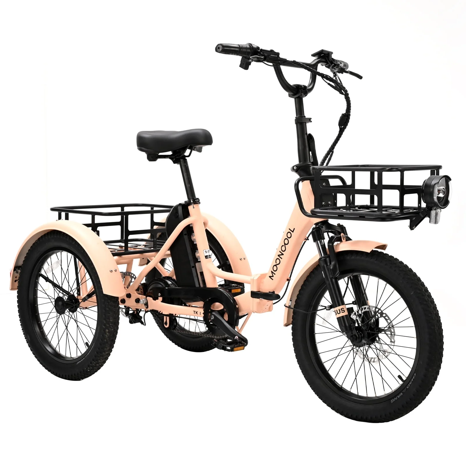 MOONCOOL 24/26 Electric Tricycle for Adults, 350W 36V 7 Speeds Electric Trike Motorized Three Wheel Electric Bikes Bicycle with Large Basket for Women Men