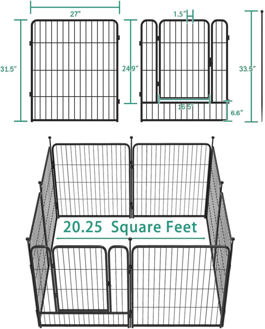 FXW Dog Pen Playpen, 8/32 Panels Pet Fence Playpen Gate Cage Kennel Indoor Outdoor Yard RV Camping for Puppies Small/Medium/Large Dogs, 32 Height